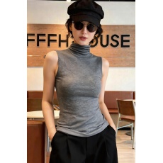 批发美式灰色高领无袖背心<b class='q'>女</b>春秋外穿蚂蚁腰打底衫<b class='q'>西装</b>内搭无袖上衣