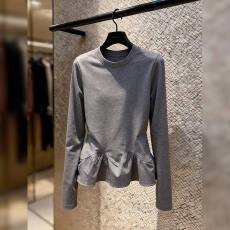 下摆荷叶边拼接灰色上衣2026春季女装新款圆领小众设计感套头长袖