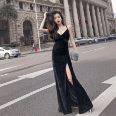 批发 实拍晚礼服新款高贵宴会气质时尚性感显瘦主持人年会秋冬季