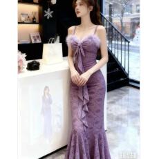 批发 法式名媛复古蕾丝拼接连衣裙夏季修身显瘦鱼尾裙吊带