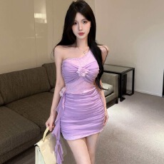 批发实拍浪漫紫罗兰花朵网纱吊带连衣裙<b class='q'>夏</b>新款薄纱连衣裙