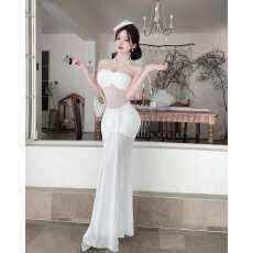 批发 实拍清冷感纯欲风辣妹网纱拼接抹胸连衣裙女