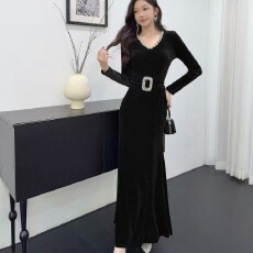 批发实拍晚<b class='q'>礼服</b>裙女宴会气质长款修身丝绒年会战袍名媛连衣裙女