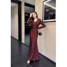 批发实拍新款印花晚<b class='q'>礼服</b>女新款高端敬酒服性感气质宴会连衣裙