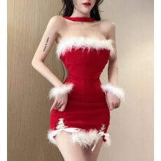 批发实拍性感绑带拼接圣诞毛毛<b class='q'>连衣裙</b><b class='q'>礼服</b> 带手环