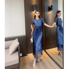 批发 实拍新款名媛气质女神显瘦韩国网纱碎花连衣裙