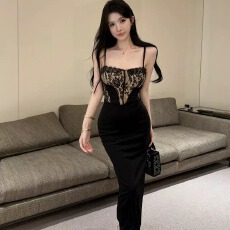 批发实拍性感<b class='q'>蕾丝</b>拼接辣妹礼服长裙夜店包臀连衣裙女