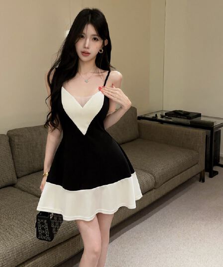 실사 슬립 드레스 패치워크 섹션 A라인 스커트 순수한 욕망 바람 핫걸 착용 가져 가라. 몸매 가꾸기 다용도