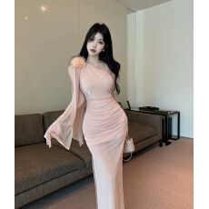 批发实拍纯欲辣妹性感<b class='q'>一字肩</b>连衣裙子女法式包臀鱼尾长裙