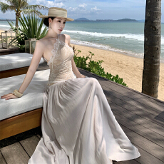 批发蕾丝拼接吊带连衣<b class='q'>裙</b>女气质名媛度假生日<b class='q'>礼服</b>收腰露背长<b class='q'>裙</b>