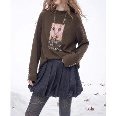 批发复古印花长袖<b class='q'>t</b><b class='q'>恤</b>2025年冬季新款半高领宽松休闲内搭上衣打底衫