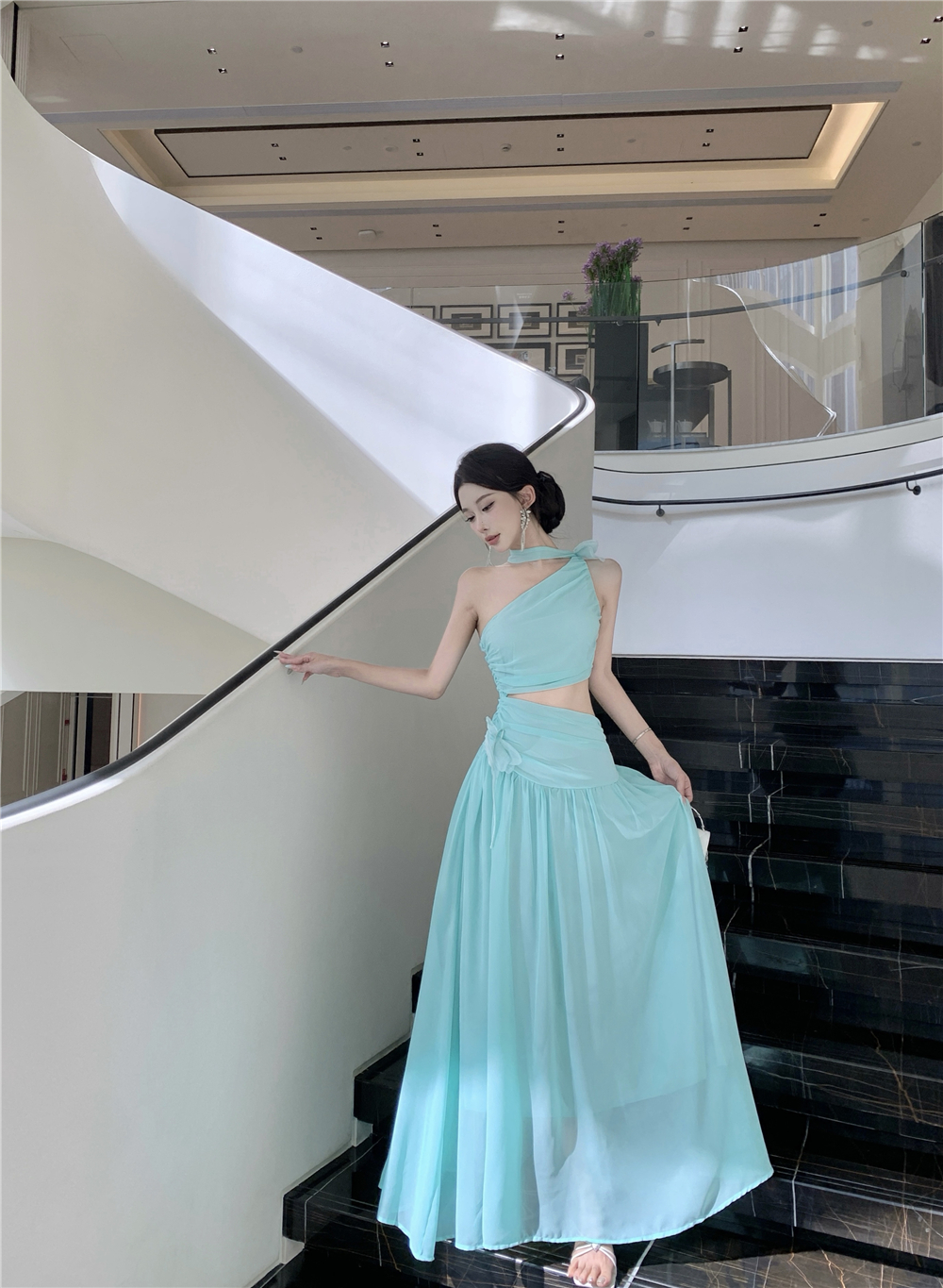 FA35964# 沙滩裙女夏气质斜肩露背无袖连衣裙海边度假仙女雪纺长裙 服裝批發女裝批發服飾貨源
