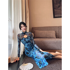 批发实拍新款中式改良旗袍连衣裙复古中国舞修身练功演出<b class='q'>优雅</b>舞蹈裙子