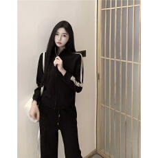 批发实拍春秋纯欲<b class='q'>运动服</b>套装尚休闲阔腿裤跑步小个子显瘦长裤两件套