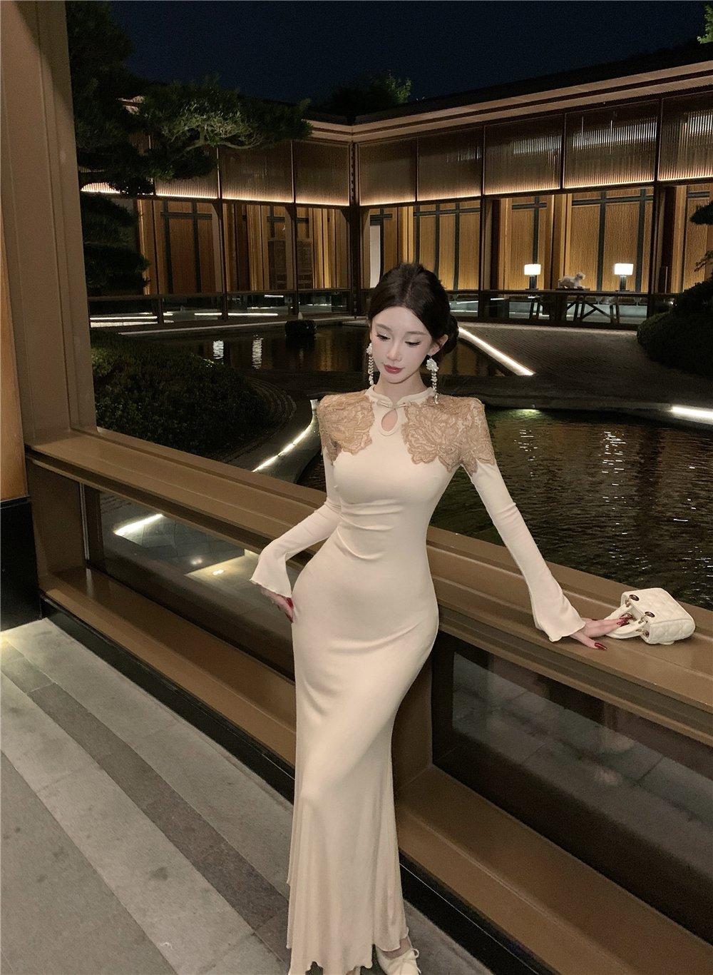新中式旗袍针织长袖连衣裙女秋冬内搭气质收腰修身包臀长裙子 服裝批發女裝批發服飾貨源