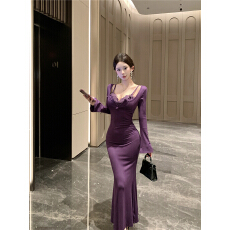 实拍纯欲辣妹假两件蕾丝花边吊带内衣高级感气质包臀鱼尾长连衣裙