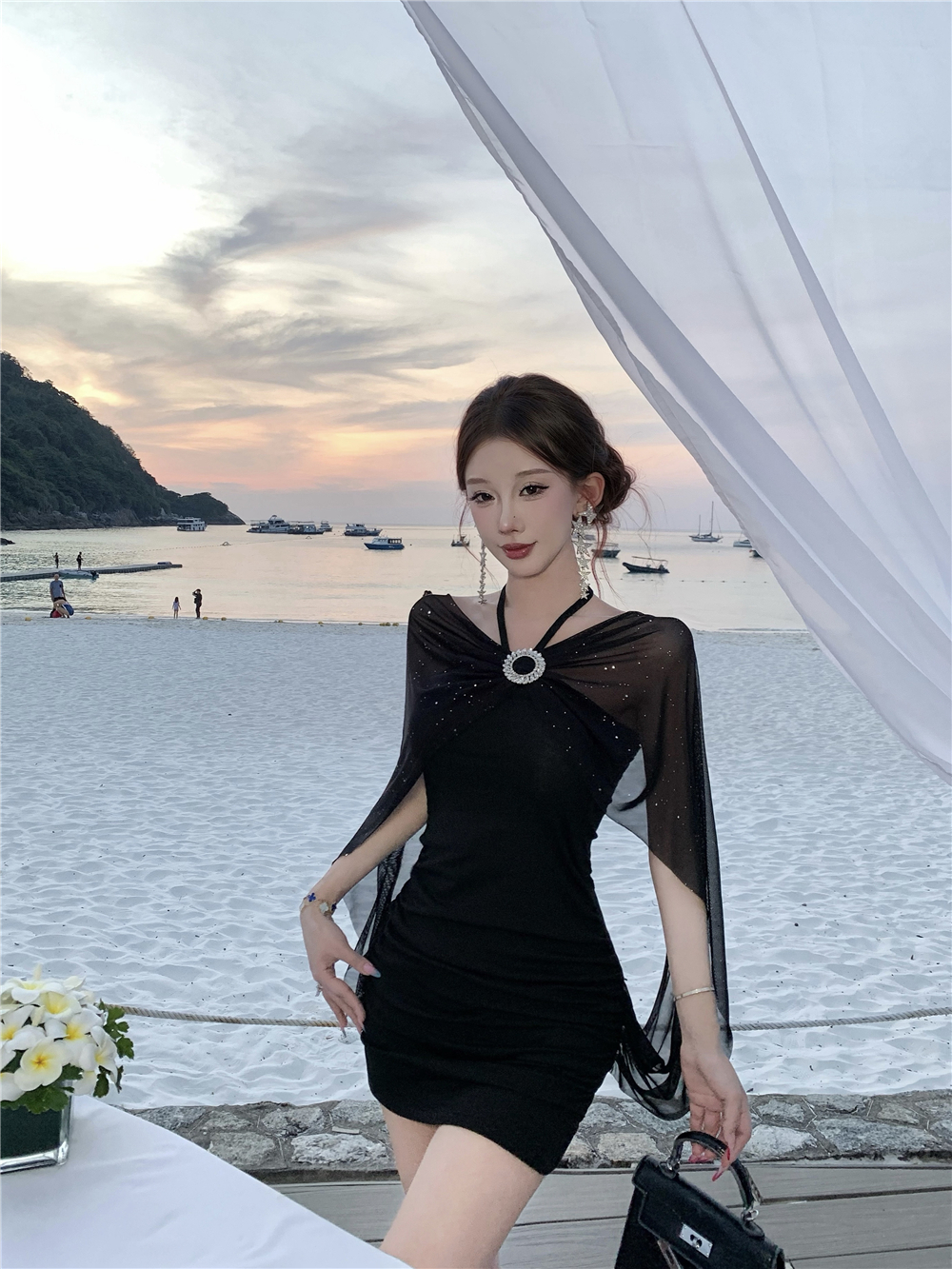 실사 스와로브스키 섹시함 핫걸 행침 목 모두 종 착용 법 여성 드레스 여름 새로운 몸매 가꾸기 슬림해 보이는 타이트 스커트 어린이