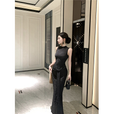 批发实拍时尚飘带闪钻亮丝无袖<b class='q'>欧美</b>长裙气质辣妹显身材长<b class='q'>连衣裙</b>