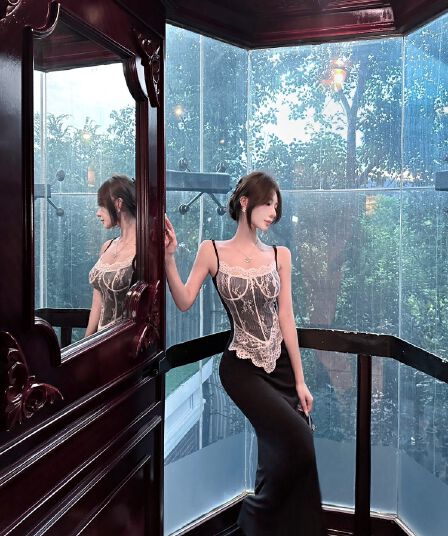 실사 프랑스식 순수한 욕망 레이스 몸 슬립 드레스 허리 수축 표지 고기 검정색 타이트 스커트 롱 스커트 분위기 센스 드레스