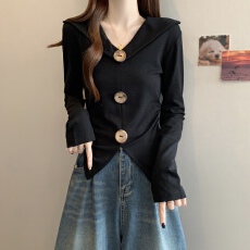 批发大码2025秋冬新款胖MM法式大翻领不规则设计感别致掐腰打底小上衣