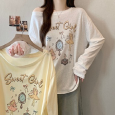批发实拍2026韩系卡通薄款罩衫女<b class='q'>春</b>夏新款宽松休闲圆领长袖防晒衫上衣