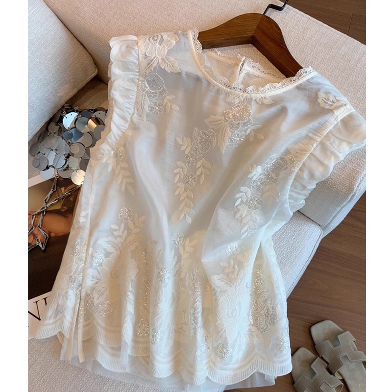 무거운 작업 스팽글 자수 레이스 민소매 맨위 여성 여름 새로운 달콤함 품격 연령 감소 다용도 얇은 스타일 조끼