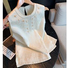 批发2026春季新款暗纹提花叠穿串珠刺绣无袖上衣女国风高级感背心<b class='q'>马甲</b>