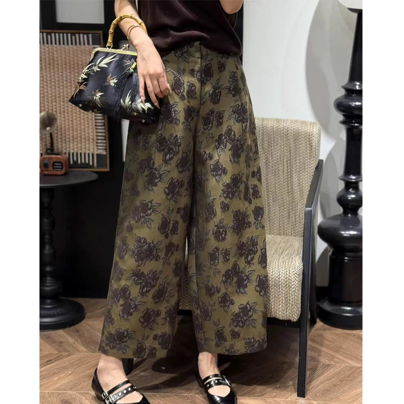 유럽 상품 2026 유럽 역 가을 새로운 레트로 자카드 9부 바지 루즈핏 슬림해 보이는 다용도 캐주얼 와이드 레깅스 바지