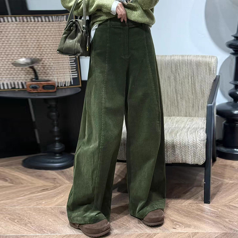 2026 봄 가을 새로운 하이웨이스트 단추 한 알 코듀로이 루즈핏 캐주얼 바지 다용도 슬림해 보이는 스트레이트 넓은 다리 길이 바지