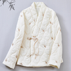 批发2025冬款新中式上衣<b class='q'>唐装</b><b class='q'>汉服</b>交领绣花禅茶服外套短款棉衣女