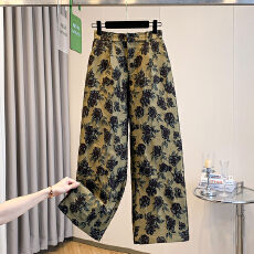 批发实拍欧货2026春季新款复古提花<b class='q'>九分裤</b>宽松显瘦百搭<b class='q'>休闲</b>阔腿裤女