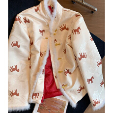 批发新中式红色小马提花夹棉外套女2025冬新款高级感新年<b class='q'>棉衣</b>国风上衣