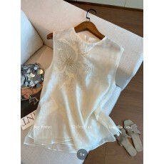 批发新中式钉珠亮片刺绣<b class='q'>欧根纱</b><b class='q'>上衣</b>女2026夏季新款温柔减龄气质薄<b class='q'>上衣</b>