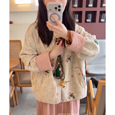 批发少女新中式复古精致高端苎麻刺绣盘扣宽松衬衫外套2026<b class='q'>秋</b>季