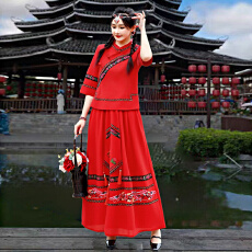 批发春夏新款贵州女装少数民族风广西演出云南旅拍布依族服装套装