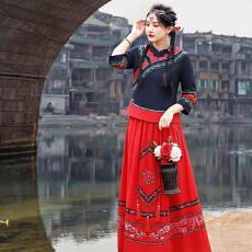 批发春夏新款女装少数民族三月三<b class='q'>演出</b>云南贵州西藏旅拍上衣半身裙套装