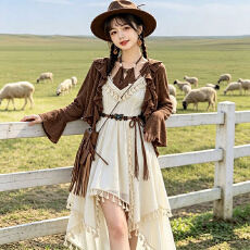 批发波西米亚<b class='q'>假两件</b>不规则吊带<b class='q'>连衣裙</b>新疆草原拍照度假风长裙子两件套