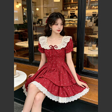 批发法式复古泡泡袖<b class='q'>碎花</b>连衣裙女甜美小个子温柔风蛋糕蓬蓬<b class='q'>短裙</b>公主裙
