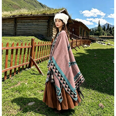 大西北旅游防风保暖废土风披肩女外搭沙漠民族风棉麻穿搭斗篷