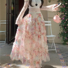 批发现 实拍实价 钉珠不规则裙印花纱裙蛋糕裙网纱裙女<b class='q'>蓬蓬裙</b>