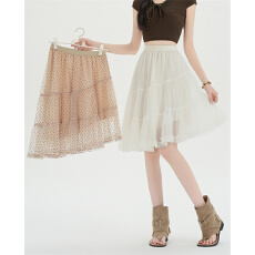 批发现 实价 荷叶边波点半身裙女中长款设计感高腰蛋糕裙