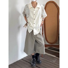 批发夏季复古提花新中式衬衫高级设计感国风宽松休闲百搭衬衣日系短袖