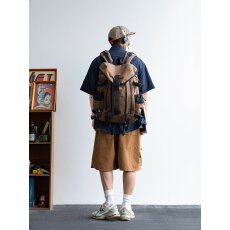 批发时尚<b class='q'>日系</b><b class='q'>复古</b>机能工装多口袋夏季五分袖短袖设计感小众无性别衬衫