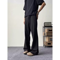 批发<b class='q'>春</b>秋美式高街黑色微喇叭西裤男女款宽松直筒垂感显瘦百搭休闲长裤