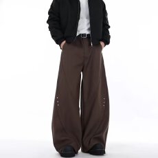 批发美式黑色解构弯刀西裤男女铆钉小众高级休闲垂坠阔腿裤子