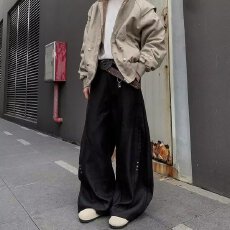 批发实拍美式复古设计感弯刀裤西裤男女高级感垂坠感宽松阔腿休闲长裤