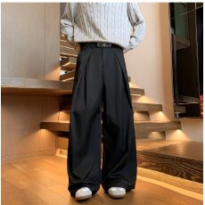 批发美式立体褶皱阔腿裤A字廓形西裤<b class='q'>男</b>女生设计感宽松垂感拖地<b class='q'>休闲裤</b>