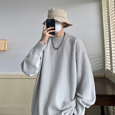 批发实拍美式纯色圆领毛衣男女简约宽松秋冬新款加厚潮流<b class='q'>打底</b>针织毛衫