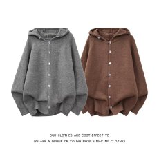 批发美式复古休闲慵懒风秋冬新款开衫V领针织衫毛衣男女纯色情侣<b class='q'>外套</b>