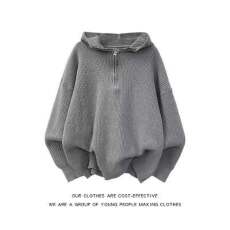 批发美式复古休闲慵懒风V领秋冬新款开衫毛衣针织衫男女纯色情侣<b class='q'>外套</b>